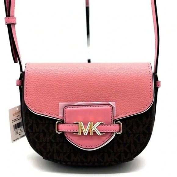 Michael Kors Handbags - Michael Kors Small Reed Leather Saddle Crossbody Bag Brown/Pink (NWT)
